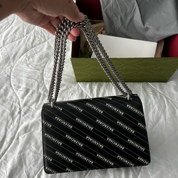 SOLD: GUCCI X BALENCIAGA Calfskin Logo Print Dionysus Shoulder Bag Black - Picture 5 of 12